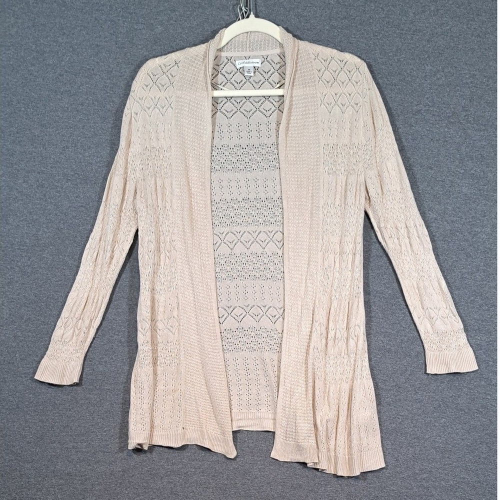 Croft & Barrow Womens Beige Pointelle Open Front Cardigan Sweater Size M